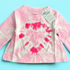 Long Sleeve Pink Cotton Tie Dye Heart Tee Shirt Size 3-6 Months